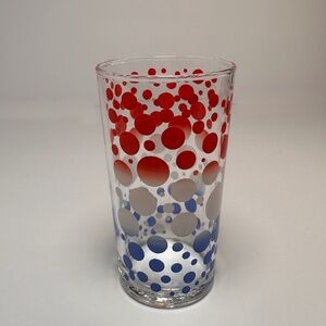 Vintage Red White Blue Dot Glass Atomic Mid Century Modern Tumbler